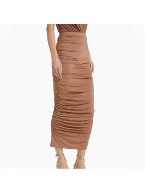 L’agence Otis Ruched High-Waist Midi Skirt in a Camel